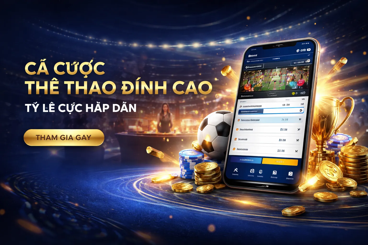 Sân vận động bóng đá với biểu tượng cá cược thể thao 23wim